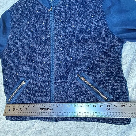 Marsha Sport Textured Front Denim Zip-Up Jacket Womens Large Blue Lightweight - Picture 6 of 8